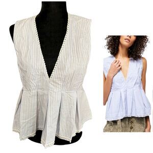 Free People Good Feels Sleeveless Blue White Stripe Keyhole Back Size Small